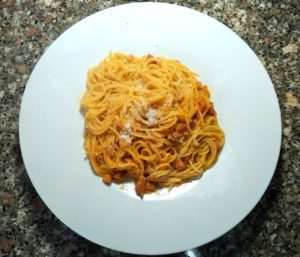 Spaghettini cremosi zucca e pancetta